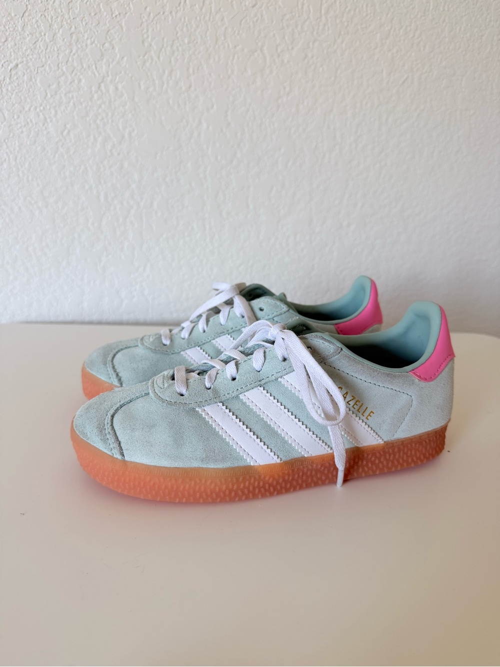Girls Adidas Gazelle Mint and Bubblegum Suede Sneakers